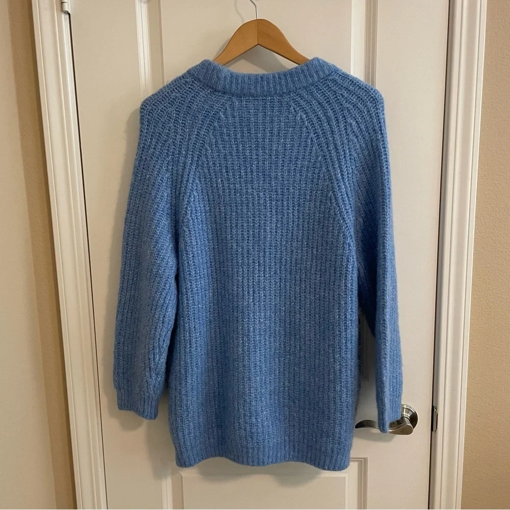 Zara Cardigan Sweater Chunky Grandpa Alpaca Blend Blue Heather Size Medium